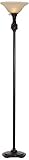 Restoration Bronze Torchiere Floor Lamp with Amber Glass