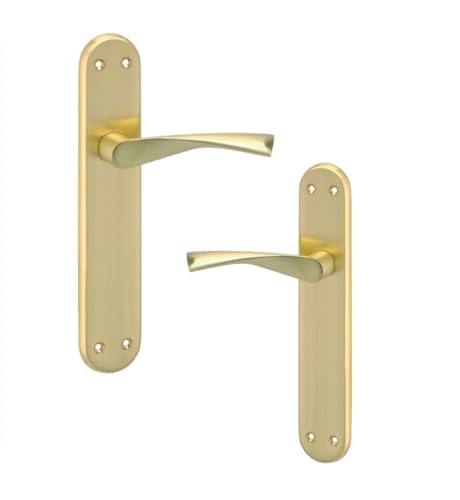 AZERODESIGN Juego de MANIVELAS puerta con placa larga modelo MAR - acabado latón mate – material aluminio - medida de la placa 238 mm de alto x 44 mm de ancho y manilla de 120 mm de longitud