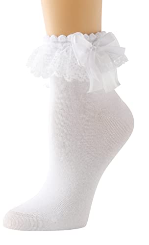 Lace Ruffle Frilly Socks for Women - Lace Ankle Socks with Bow
