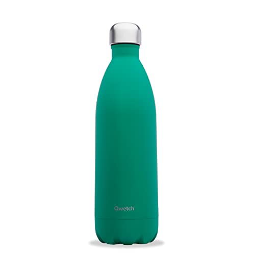 Qwetch - Bouteille Isotherme Matt Vert Toundra 1L - Gourde Nomade Inox - 24h Froid et 12h Chaud - Etanche, Sans BPA & Réutilisable - Gourde isotherme pour Sport, Voyage, Bureau, Randonnée Cover