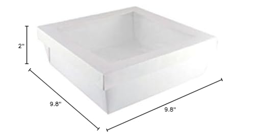 Image of White Kray Box with Window Lid (Case of 100), PacknWood - Paper to Go Containers with Lid for Takeout (102 oz, 9.8 inch x 9.8 inch x 2 inch) 210KRAYWH255