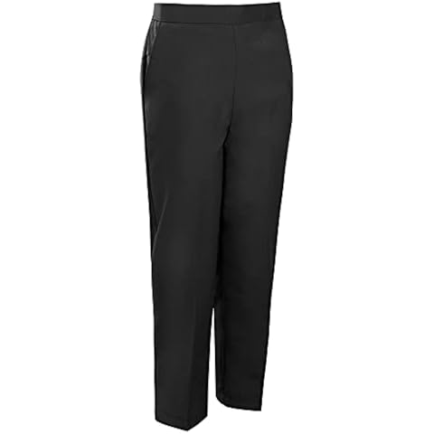 Ladies Half Elasticated Trouser Womens Stretch Waist Office Work Formal Pull On Straight Leg Pants Pockets Bottoms (Black, 22 Short) Cover