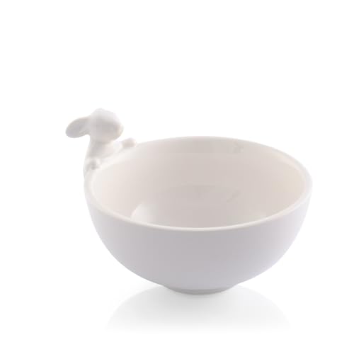 Arthur Court 313PBN White Stoneware Climbing Bunny Small Bowl, Perfect For Easter Candy/Dips thumb #1