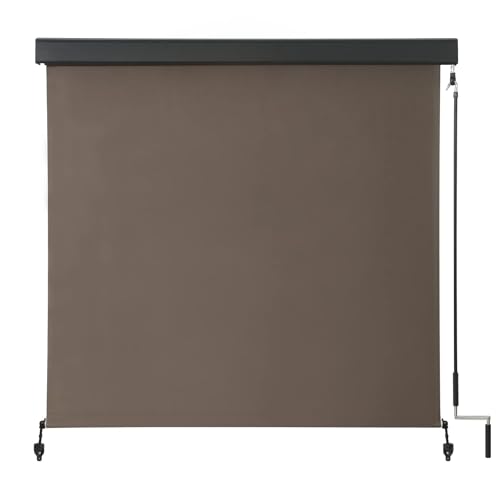 VICLLAX Premium Outdoor Roller Shade Exterior Roller Shade for Porch Patio Balcony, Crank Operated with Aluminum Protective Valance(8' W X 8' L), Brown