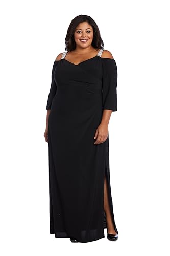 Image of R&M Richards Women's Long Off Shoulder Formal Dress W /Rhinestone Straps, Sweetheart Neckline & Side Slit