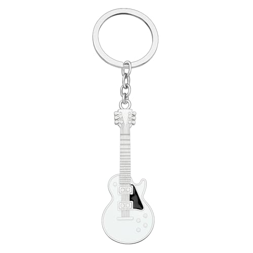 Porte-Clés Guitare – Porte-Cléf de Musique et Charme de Sac pour Femmes avec Corps Blanc Strié et Détails Intricats, Cadeaux de Porte-Clé Cool pour...