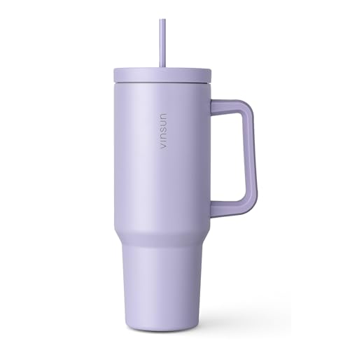 VINSUN Mug Isotherme avec Paille et Poignée 1200ml - Acier Inoxydable, Double Paroi Isolée, Boissons Chaudes et Froides, Sans BPA - Tasse Isotherme pour Voyage, Voiture