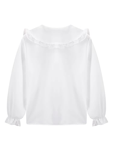 Uniform Shirts for Girls Ruffle Doll Collar Long Sleeve Button Down Bowtie Blouse Tops4
