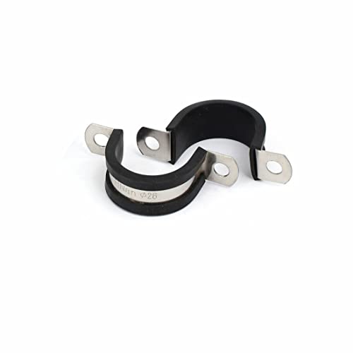 Tool parts 26mm Dia EPDM Rubber Lined U Shaped Pipe Tube Wire Clamps Clips 2pcs
