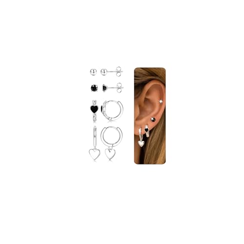 CASSIECA 4 Pares Pendientes Plata de Ley para Mujer Pendientes Aro Plata Mujer Pendientes Pequeños Circonita Pendientes Aro Pequeño Hipoalergénico para Múltiples Perforaciones Mujer Joyería Regalos