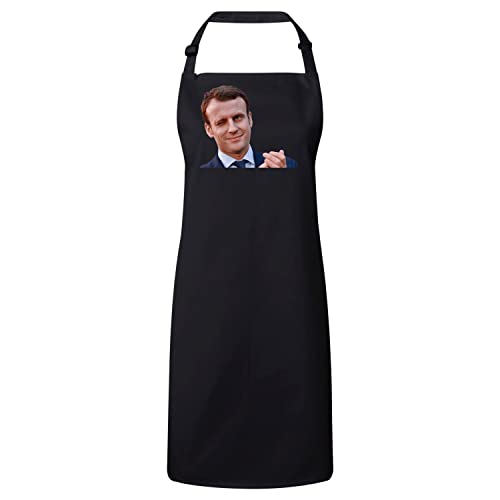 Tablier cuisine Macron clin d'oeil noir humour président France