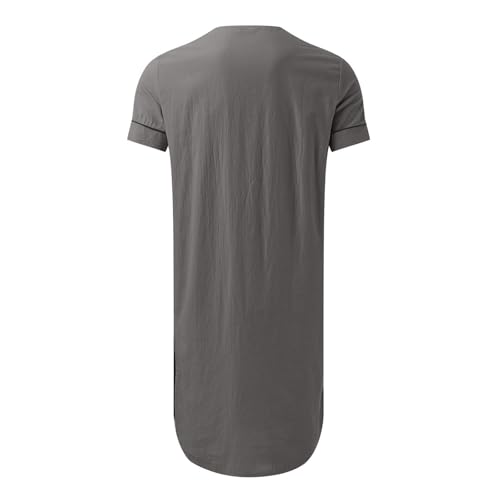 Lu's Chic Men's Cotton House Coat Short Sleeve Cotton Robe Comfy Fall Long V Neck Side Split Soft Knee Length Baggy3