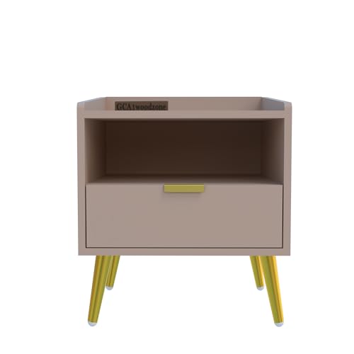 Image of Wooden Bedside Table for Bedroom | Wooden Bed Side Nightstand Lamp Table with 1 Drawers & Open Shelf Storage for Home & Hotels | HDMR Premium Wood & Iron Legs|Light Beige(Pack of 2)