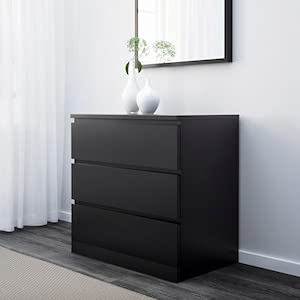 Amazon｜MALM チェスト（引き出し×3）, ブラックブラウン 303.546.22