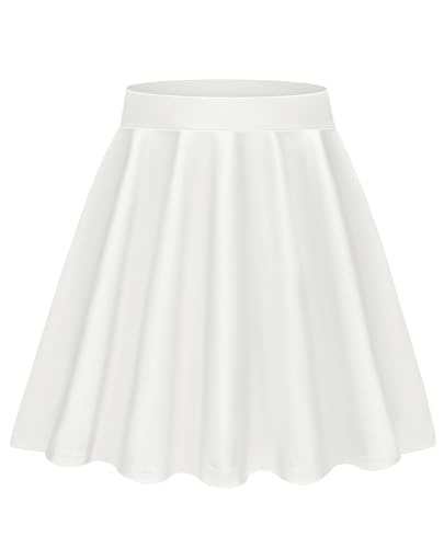 Lovasy Jupe Courte Femme Sexy Mini Jupe Plissée Short Évasée A-Ligne Basique Jupe Patineuse Elastique pour Fête Bureau Campus Quotidien,A-Blanc,M