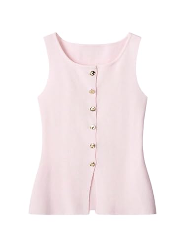 Verdusa Women's Old Money Trendy Tops Button Sweater Vest Sleeveless Lightweight Knitted Tank Top