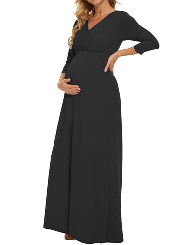 KIM S Black Maternity Dress Baby Shower Photoshoot Maxi Winter Christmas  Nursing Friendly Formal Long Pregnancy Clothes Petite 2025 (Black S) at  Amazon Women's Clothing store