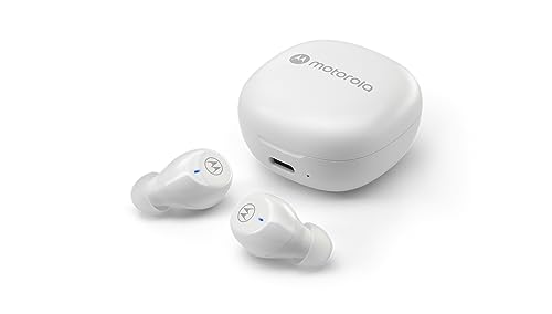 Motorola Moto Buds 105 True Wireless Bluetooth Earbuds with ENC, 21H Playtime, Touch Controls, IPX5 Water Resistance, Compact Charging Case, Comfortable in-Ear Fit - White