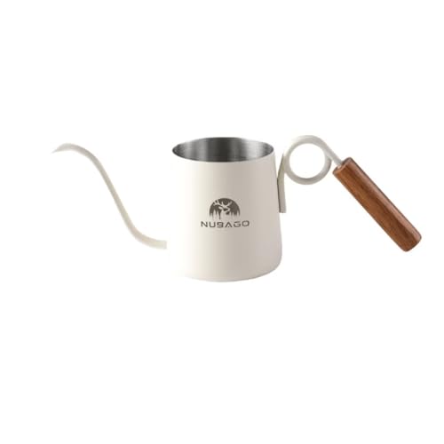 NUBAGO コーヒー ポット ドリップ コーヒー ケトル 250ml 1人用 やかん 細口 おしゃれ ドリップポット キャンプ ドリップケトル 木柄 蓋なし 目盛り ホワイト ステンレス