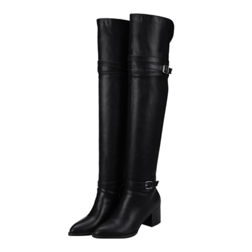 Holibanna Botas de Mujer Otoño Invierno Altas Rodilla con Tacón Grueso Antideslizante y Resistente para Exterior Elegante y Cómoda Talla Negra
