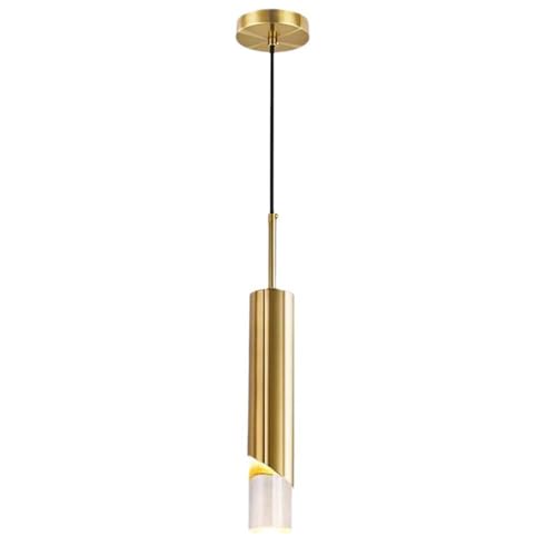 HUAYUSEDF Lámpara colgante cilíndrica dorada moderna, elegante lámpara de acrílico cepillado, mini accesorio techo ajustable metal for cocina, isla, mesita noche, comedor, dormitorio