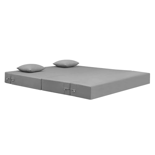 Image of Convertible Sofa Cum Bed | Foldable Two Seater, 4 X 6 Ft Sofa Bed| with Cushion Jute Fabric Perfect for Living Rooms & Guest Room - Grey Color