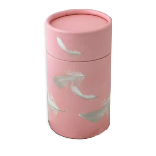 Scatter Tube Ashes Urn In Pink & White Feathers Good Size For Infant Or Pet