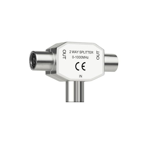 1 Stück Antennen Verteiler 2 Fach, Antennenverteiler, TV Splitter, Antennenkabel Verteiler, T-Kupplung Zweigeräte-Verteiler, T-Kupplung 0-1000Mhz, für Digitales TV und Kabel TV