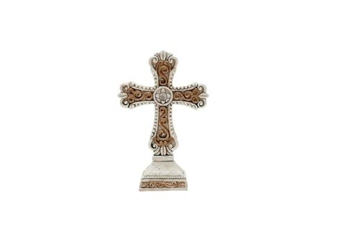 CASCADE GOODS Standing Cross | Decorative Table Cross for Home Altar | Cross Stand for Desk | Cross Statue for Shelf | Standing Crucifix | Religious Cross Decoration - Small 5 Gold