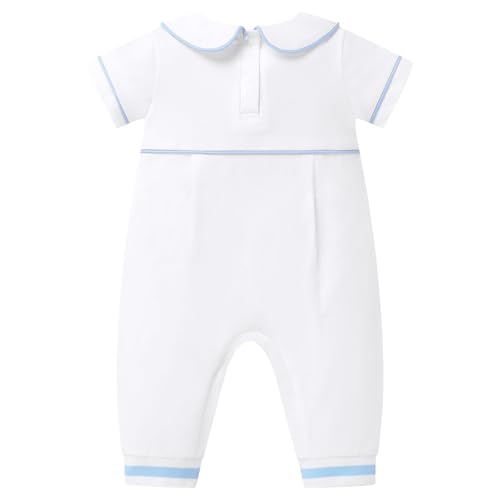 FYMNSI Newborn Baby Boys Baptism Outfits White Short Sleeve Romper Jumpsuit for Christening 1st Birthday Cake Smash Clothes2