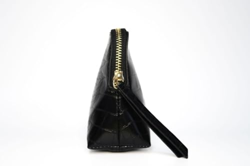 Noir Onyx Crocodile Cosmetic Bag - Luxury Vegan Leather Makeup Bag – Black Crocodile Texture Organizer, Beauty Bag for Travel, Skincare & Makeup Storage2