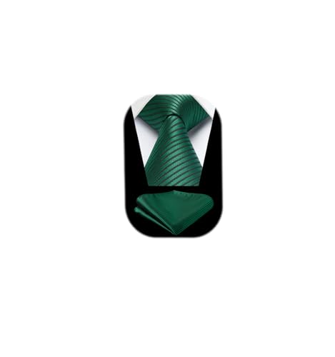 Image of HISDERN Mens Striped Tie and Pocket Square Set Necktie for Men | soft smooth texture, wrinkle-free, neat hand-tied knot, gifting ready, regular 3.4 width, coordinated look, business wedding