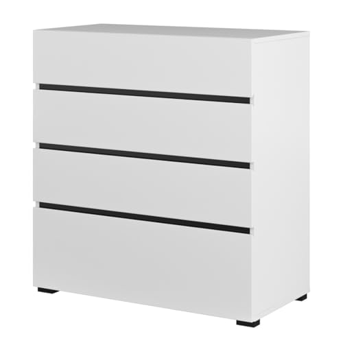 Meublorama - Cómoda Havana blanca y negra, 4 cajones, estilo contemporáneo y almacenamiento práctico