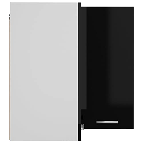 Mogou Eckhängeschrank, Küchenhängeschränke, Küchenschrank Hängend, Wall Cabinet, Oberschrank, Wandschrank Küche, Hochglanz-Schwarz 57x57x60 cm Spanplatte - Image 8
