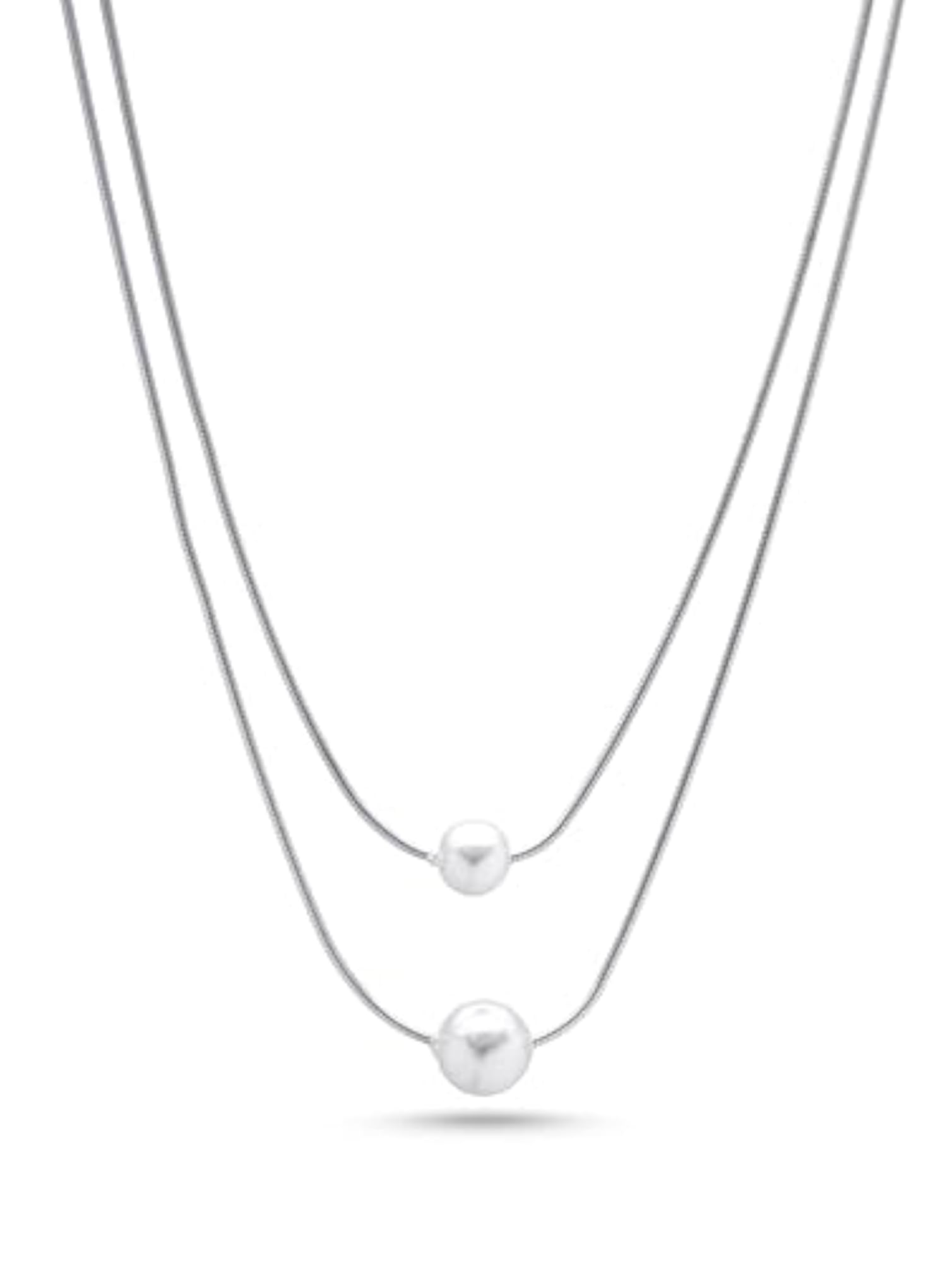 Women's Double Layer Pearl Necklace in 925 Sterling Silver