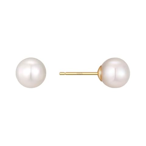XYJZXY Pearl Stud Earrings for Women 18k Gold Plated Pearl Stud Earrings 4-5mm Cover