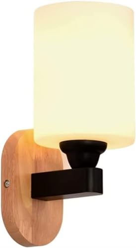 Aplique de Pared, s, Aplique de Pared para cabecera, lámpara de Pared con Pantalla de Vidrio, para Dormitorio, mesita de Noche, Sala de Estar, Pasillo, lámpara de Pared de Madera de un Solo cabez