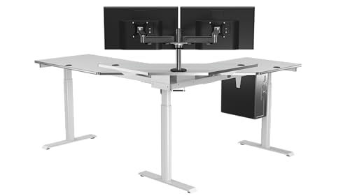 Image of VERSADESK 60 inch x 72 inch Electric L-Shaped Corner Standing Desk, Commercial Grade Height Adjustable Sit Stand Workstation, Ergonomic Computer Desk for Home Office, White Frame, White Surface
