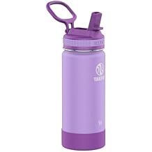 Takeya Actives Kids Water Bottle 16 oz Stainless Steel Double Wall Insulation BPA-Free Leakproof Straw Lid Easy Carry Handle Reusable Ideal for Boys and Girls, School, Sports - Lilac / Ultra Violet