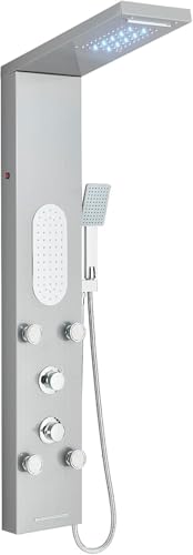 LLFFSSDG Columna de Ducha 5 en 1, Sistema de Hidromasaje con Grifo, Panel de Ducha de Acero Inoxidable Cepillado, Incluye Ducha de Mano y Boquilla de Bañera