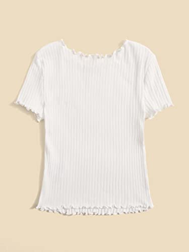 SHENHE Girl's Short Sleeve Ribbed Knit Lettuce Trim Crewneck T Shirt Tee Tops2