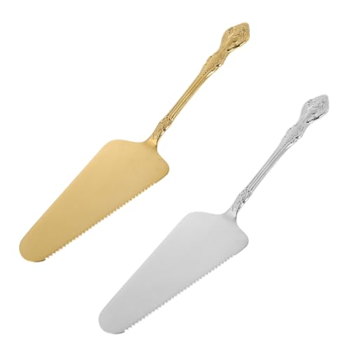 Unomor 2Pcs Stainless Steel Cake Spatula Creative Vintage Design Cake Server Cutter Pizza Shovel Home Baking Tool Kitchen Cake Spatula for Desserts