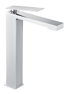 Grifo Monomando IMEX Alto para Lavabo sobre Encimera – Diseño Cuadrado Moderno 28 cm | Cartucho Cerámico 25 mm, Caño Recto Tipo Cascada, Acabado Cromado Brillante