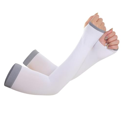 Cooling Arm Sleeves with Thumb Hole UV Sun Protection Compression Sleeves for Women for Basketball Golf Football White