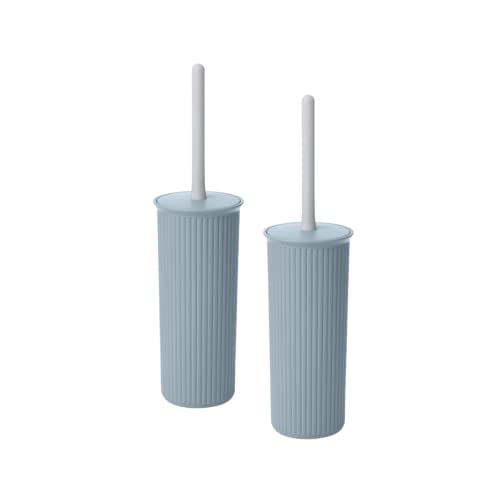 Image of Superio Ribbed Collection Toilet Bowl Brush and Holder Set, Decorative Plastic Bathroom Toilet Brush with Holder, Toilet Cleaner Scrubber, Stone Blue - 2 Pack