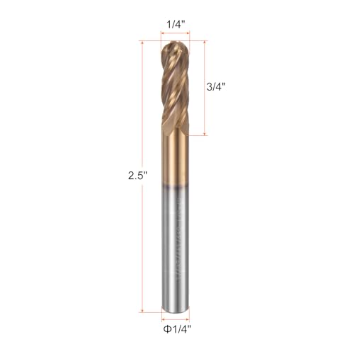 Image of HARFINGTON 5 Pcs Ball Nose End Mill 4 Flute 1 /4 inch Diameter 1 /4 inch Shank Tungsten Carbide Spiral CNC Router Bits 3 /4 inch Cutting Length Single End Ball Cutting Tool for Carving Engraving Grinding