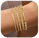 Yoosteel Gold Beaded Bracelets Set for Women Non Tarnish - 14K Gold Plated Dainty Round Bead Ball Pearl Cross Bracelet Stack for Women Teen Girls Simplicity Stackable Jewelry Christmas Gifts