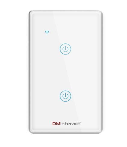 DMInteract DMSS2G-GW Smart Home 2 Gang 10A 600W/Gang Wi-Fi, Touch Switch 100-240VAC 50/60Hz With Voice Control Amazon Alexa, Google Home, Tuya Remote App Access, Overload Protection, and More
