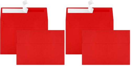 Image of 100 Packs 5x7 Envelopes, A7 5x7 Envelopes for Invitations, Printable Invitation Envelopes Self Seal for Weddings, Invitations, Photos, Greeting Cards, Mailing (Red)