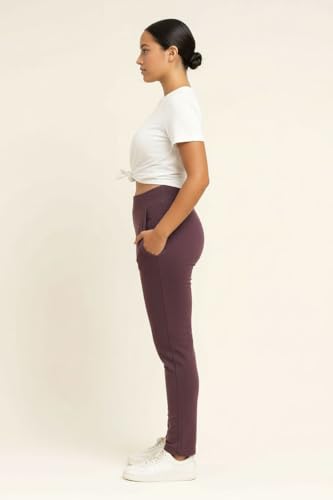 Image of EcoLove Women's Black Ribbed Knit Pants, High-Waisted, Tapered Fit